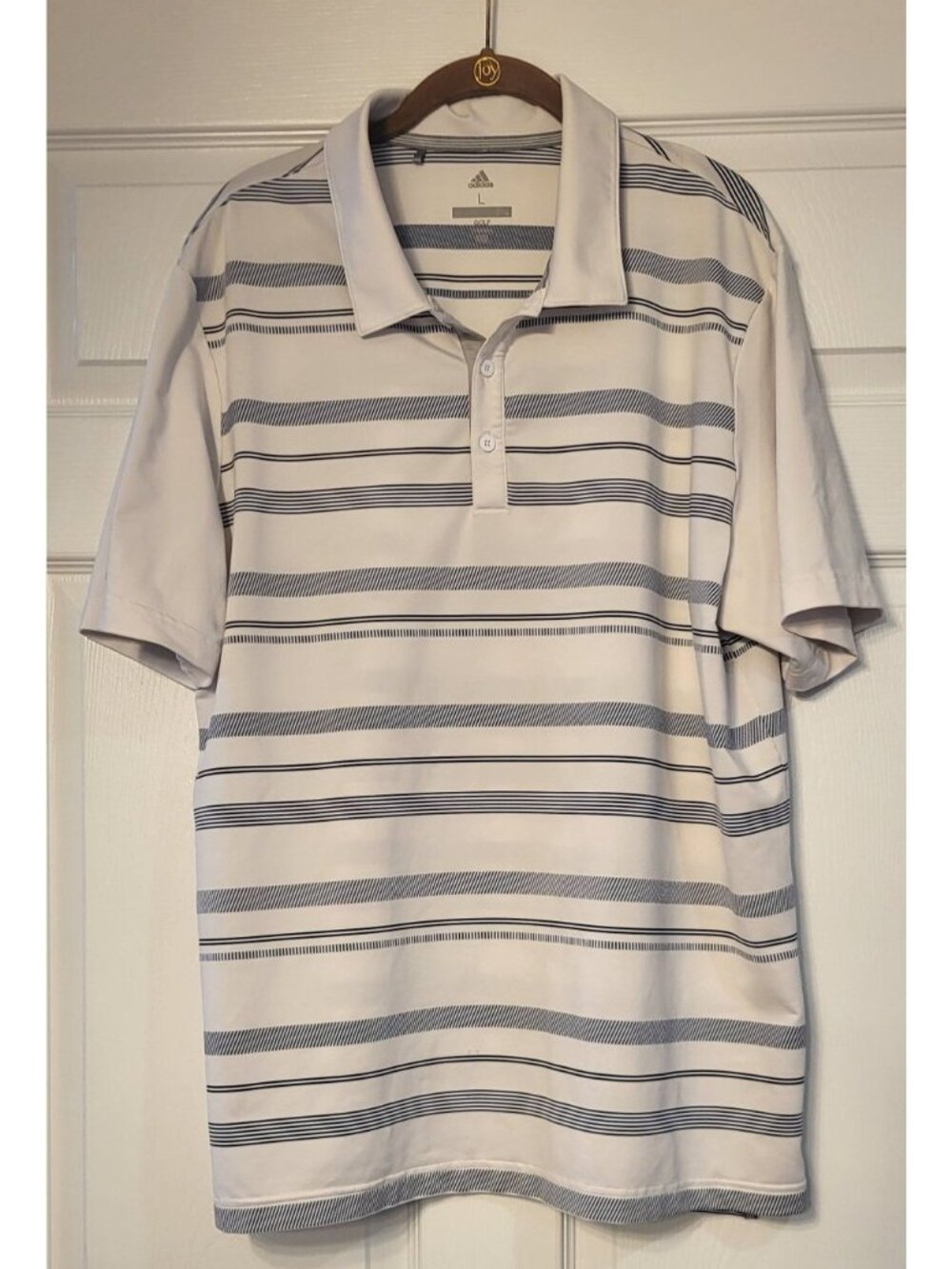 Adidas Golf White And Blue Striped Shirt Size Large